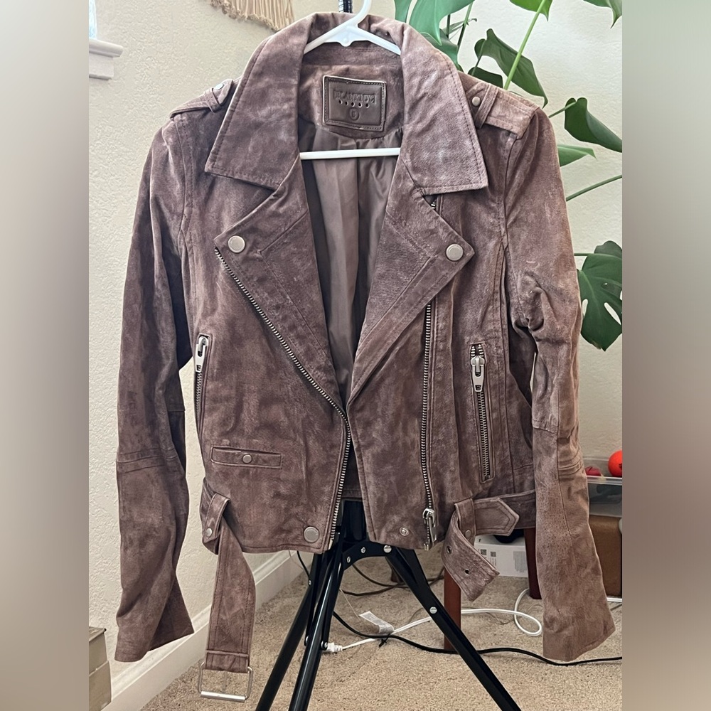 Blank NYC Cropped Suede Moto Jacket With Knotched Collar